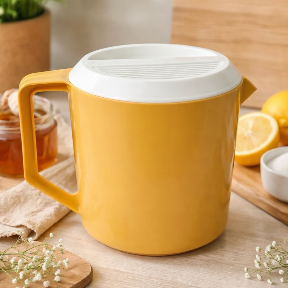Vintage Rubbermaid Harvest Gold 1.5 Qt Pitcher w/ White Slotted Lid #2745